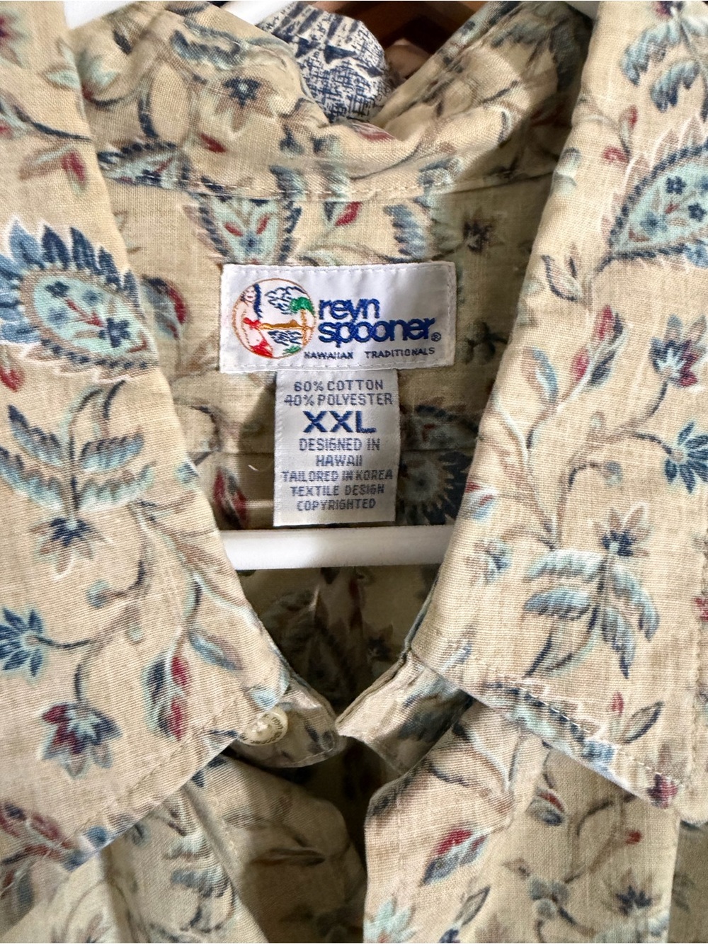 Vintage Men’s Reyn Spooner Hawaiian Shirt Paisley Floral Print Creamy Yellow XXL - Picture 2 of 6